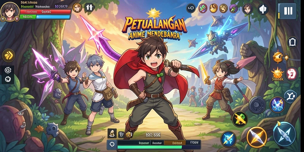 Tampilan utama gameplay 66K dengan karakter anime yang menawan.