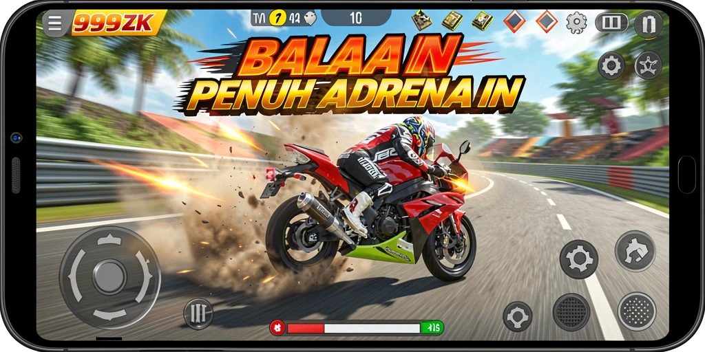 Tampilan gameplay seru dalam balapan motor 99ZK.