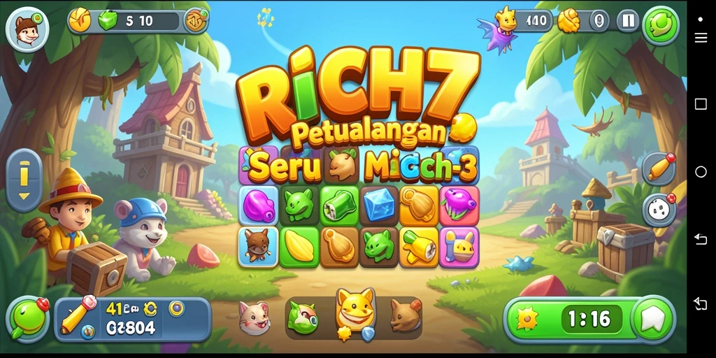 Tampilan utama gameplay RICH7 yang penuh warna dan strategi.