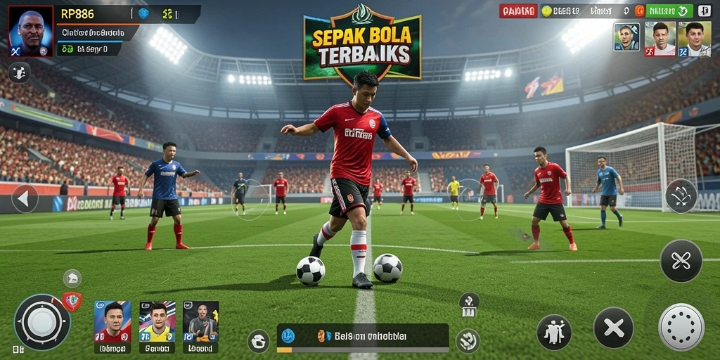 Tampilan gameplay RP886 saat pertandingan sepak bola sedang berlangsung.