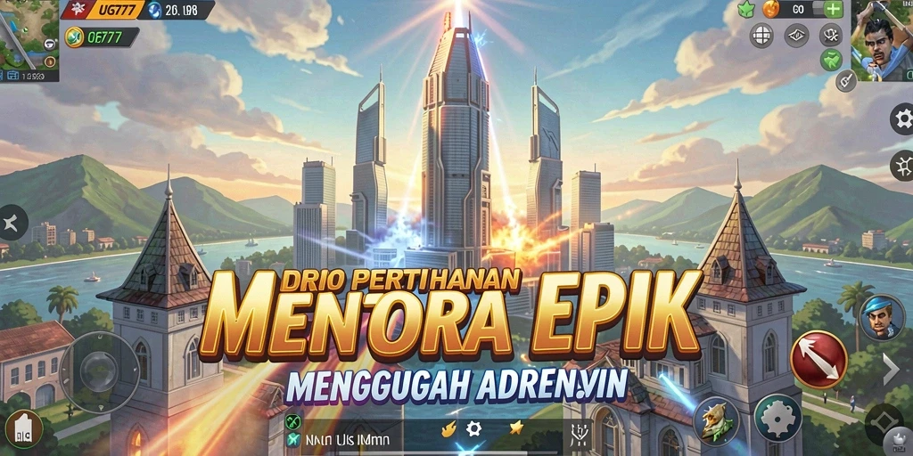 Screenshot UG777 menampilkan aksi menara melawan gelombang musuh.